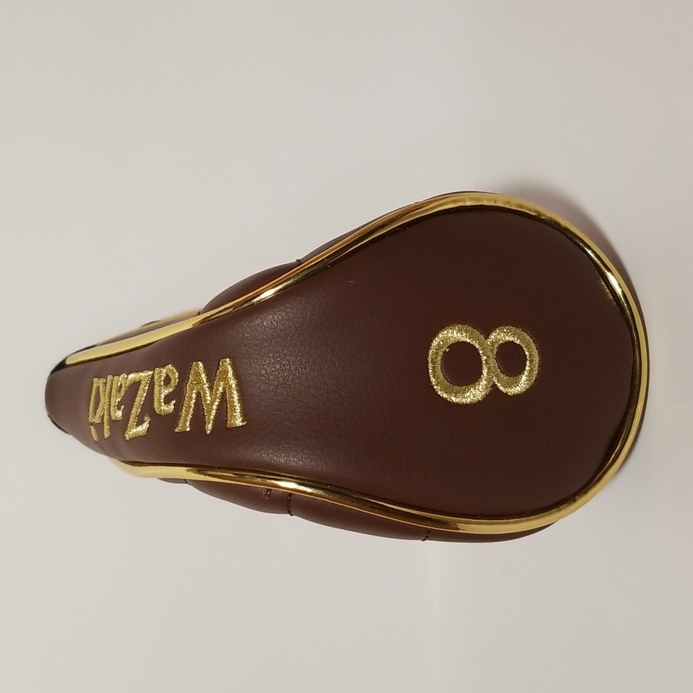 Wazaki 8 Golf Club Hybrid Headcover Brown With Gold Trim Embroidery